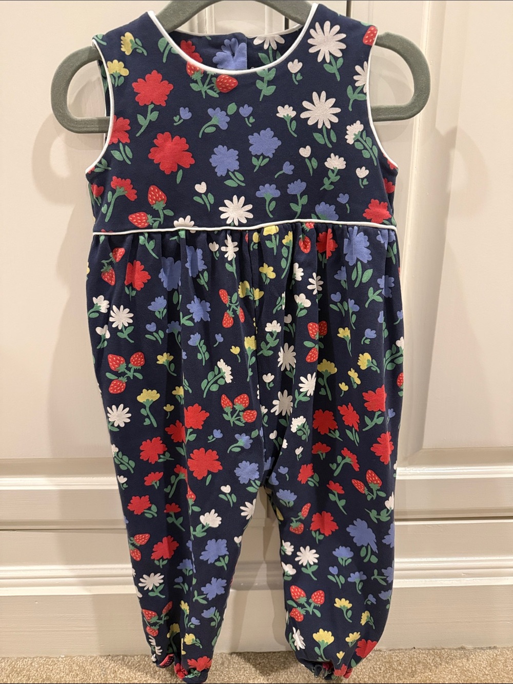The Beaufort Bonnet Company Navy Floral and Strawberry Bodysuit